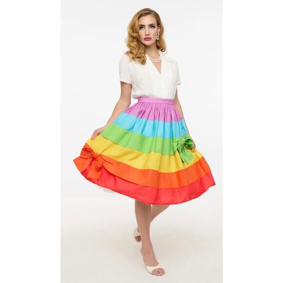 Unique Vintage 1950’s Rainbow Stripe Gellar Swing Skirt S NWOT - Picture 1 of 4